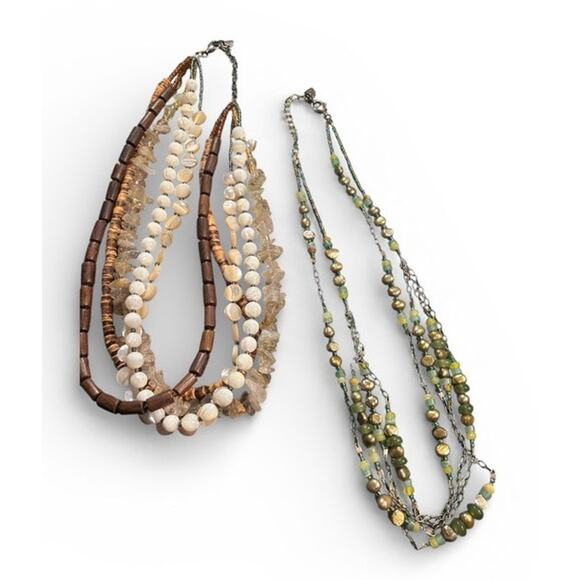 Retired Silpada Layered Beaded Necklace Set Brown Cream Green Warm Western Boho